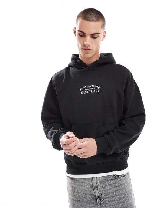 ONLY & SONS oversized hoodie with sanctuary back print in black - Image 2