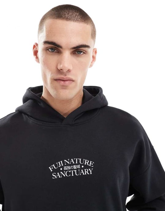 ONLY & SONS oversized hoodie with sanctuary back print in black - Image 3