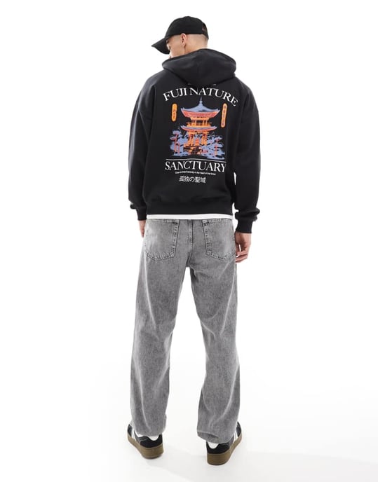 ONLY & SONS oversized hoodie with sanctuary back print in black - Image 4