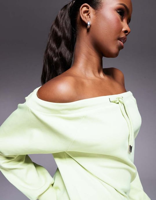 ASOS DESIGN interlock bardot sweatshirt with tie detail in pastel green - Image 4