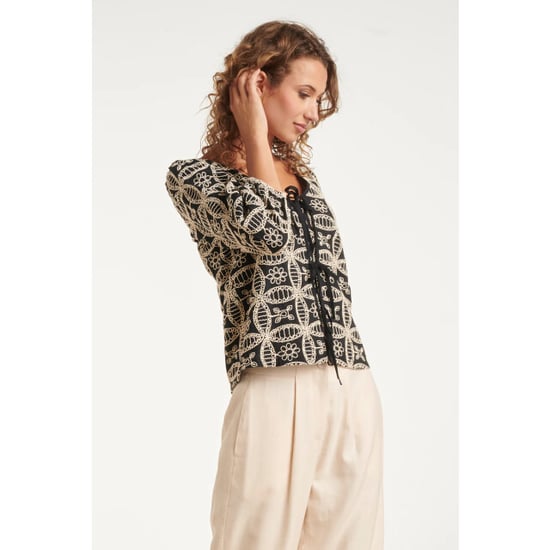 Smashed Lemon Boho top met rijk borduursel en vetersluiting | - Image 3