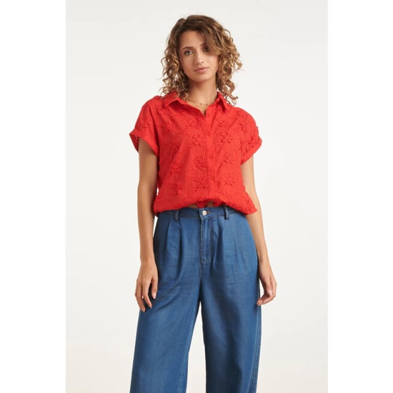 Smashed Lemon Blouse met bloemen borduursel en korte mouwen | - Image 2