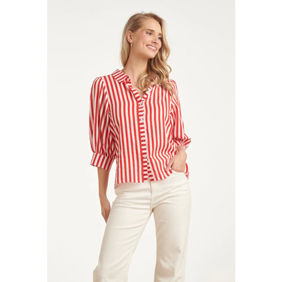 Smashed Lemon Gestreepte dames blouse met pofmouwen | - Image 1