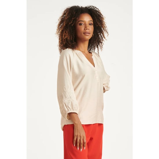 Smashed Lemon Soepelvallende blouse met geborduurde mouwen | - Image 5