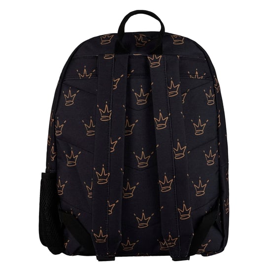 Unisex Black King Crown Pattern Backpack with Padded Straps | School Travel Bag - Image 2