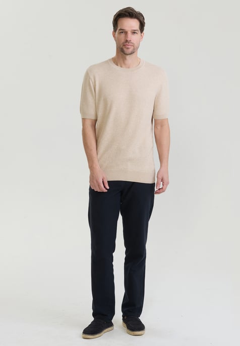 T-Shirt Basic Crew Neck Buttoned Knit T-Shirt - Image 2