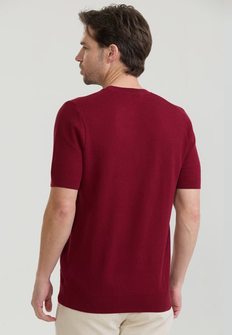 T-Shirt Basic Crew Neck Buttoned Knit T-Shirt - Image 3
