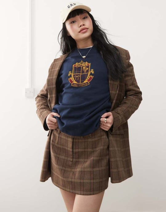 Miss Selfridge co-ord skräddarsydd mini skort i rutmönster - Image 1