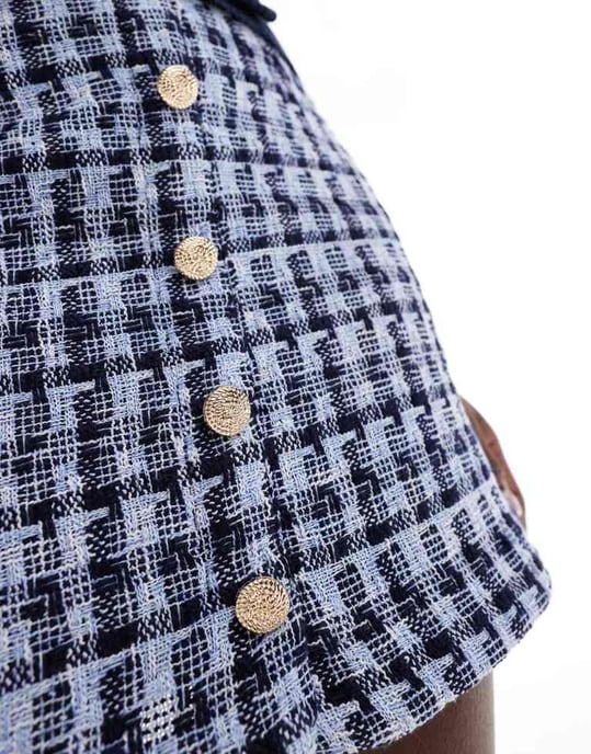 YAS boucle mini kjol med knappfront i blå rutigt - BLÅ - Image 2