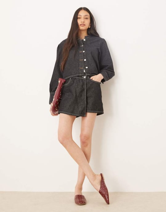 ASOS DESIGN denimminikjol i svart ecru - Image 1