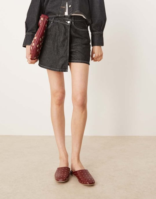 ASOS DESIGN denimminikjol i svart ecru - Image 2