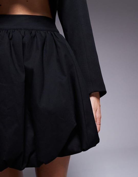 ASOS LUXE bomulls poplin bubbel mini kjol i svart - Image 2
