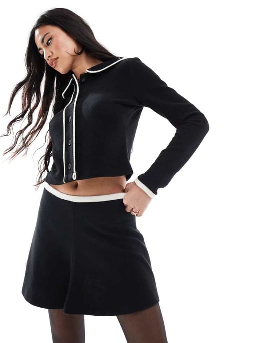 Miss Selfridge kontrastdetalj mjuk touch ribbad flare mini kjol - Image 4