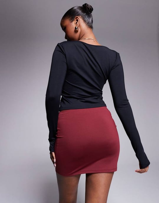 ASOS DESIGN volangmidja minikjol i bourgogne - Image 2