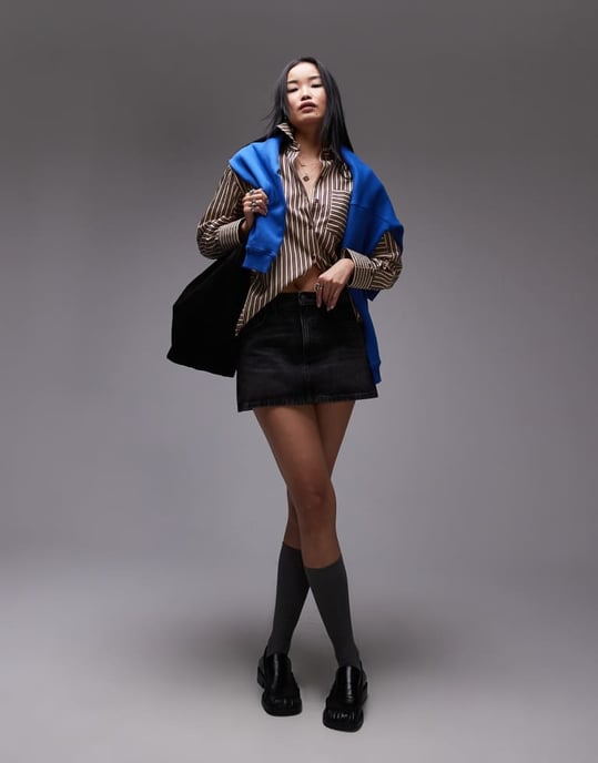 Topshop denim pelmet mini kjol i tvättad svart - Image 3