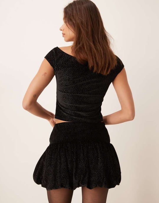Miss Selfridge sammet guldprickad bubbelsluts mini kjol - Image 3