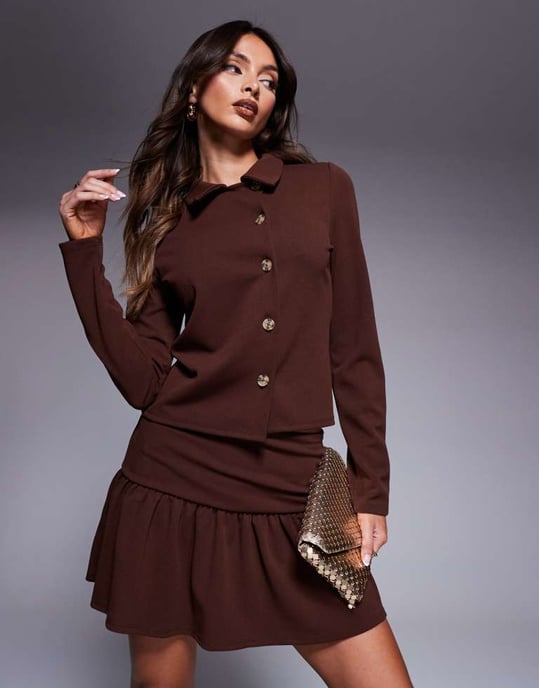 ASOS DESIGN co-ord mini skirt in brown - Image 4