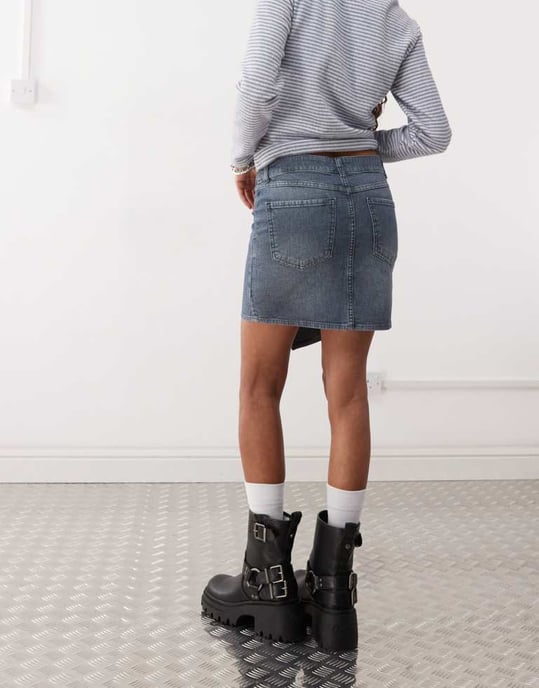 COLLUSION denim wrap skirt in midwash - Image 3