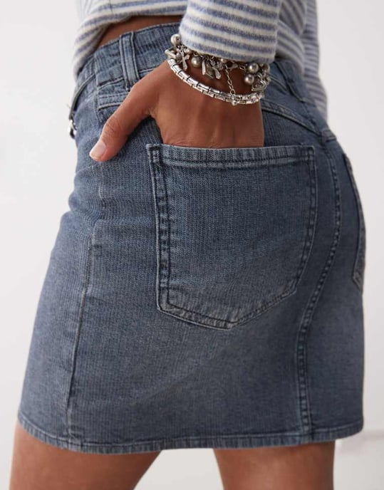 COLLUSION denim wrap skirt in midwash - Image 4