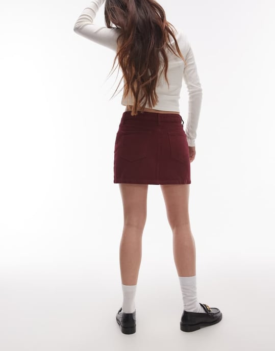 Topshop denim mini plisserad kjol i burgundy - Image 3