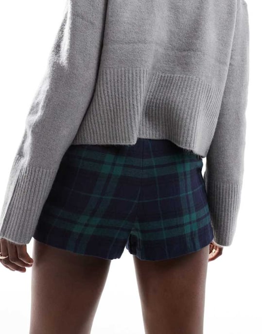 ASOS DESIGN rak fåll skort i blå och grön rutigt - Image 3
