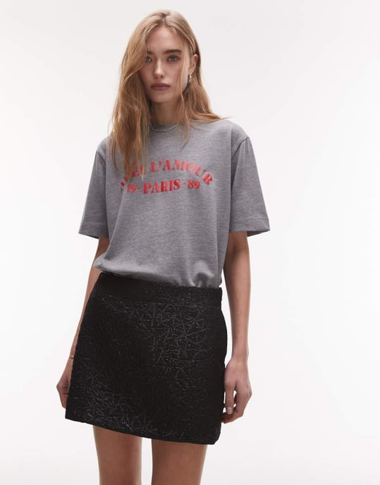 Topshop texturerad jacquard mini kjol i svart - Image 3