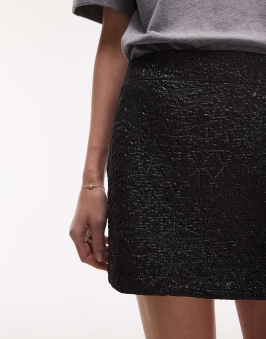 Topshop texturerad jacquard mini kjol i svart - Image 4
