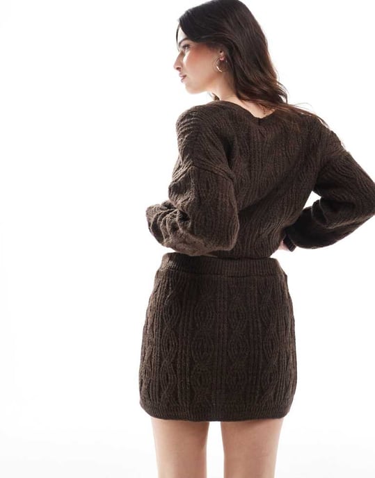 Miss Selfridge kabelstickad mini kjol set i choklad - Image 3