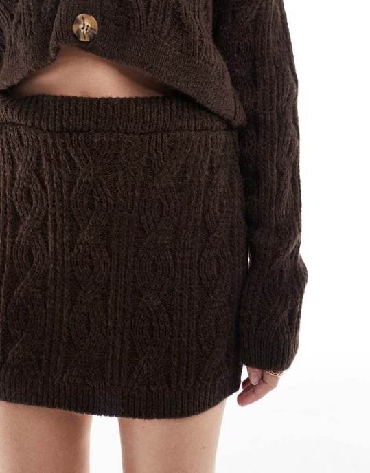 Miss Selfridge kabelstickad mini kjol set i choklad - Image 4