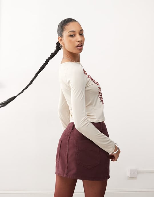 COLLUSION denim mini skirt in burgundy - Image 2