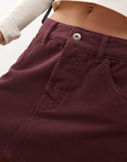 COLLUSION denim mini skirt in burgundy - Image 3