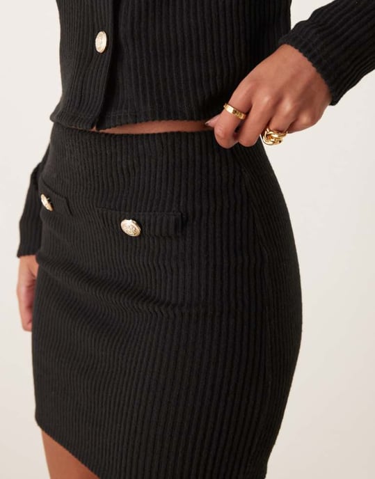 ASOS DESIGN samordnad borstad ribbad minikjol i svart - Image 3