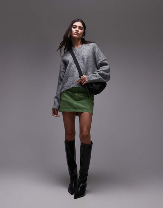 Topshop denim mini plisserad kjol i grön - Image 1