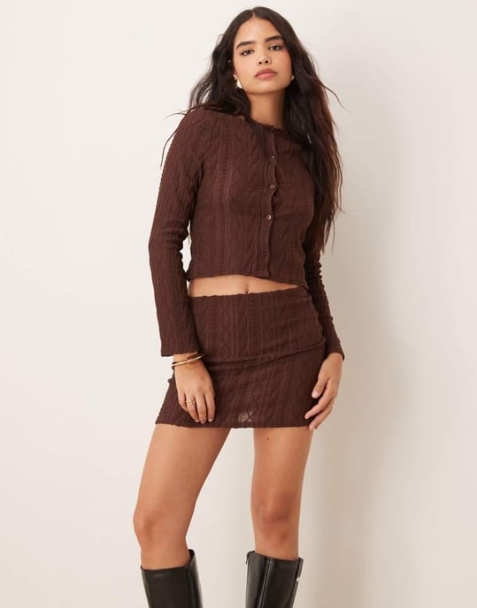 Miss Selfridge kabelstickad minikjol i choklad - Image 3