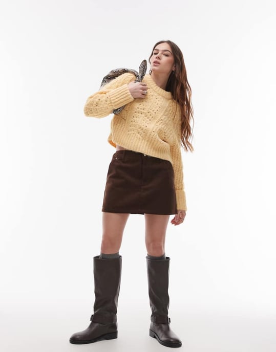 Topshop fuskmocka pelmet mini kjol i brunt - Image 1
