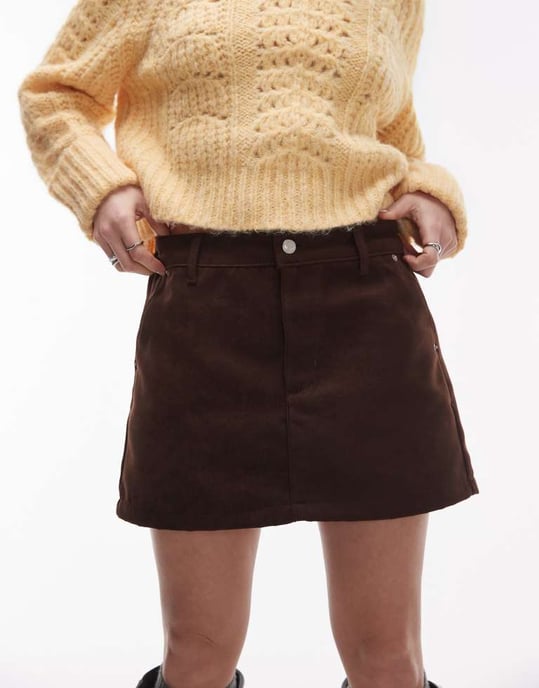 Topshop fuskmocka pelmet mini kjol i brunt - Image 2