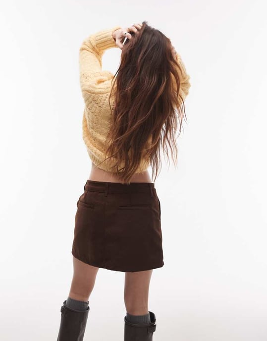 Topshop fuskmocka pelmet mini kjol i brunt - Image 3