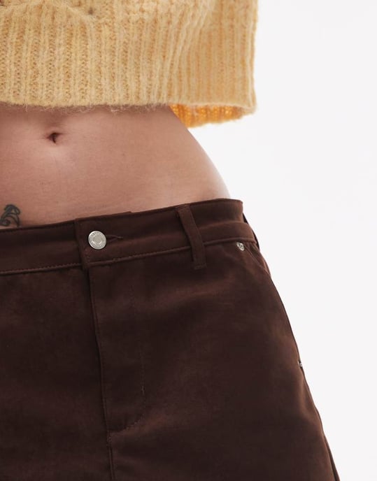 Topshop fuskmocka pelmet mini kjol i brunt - Image 4