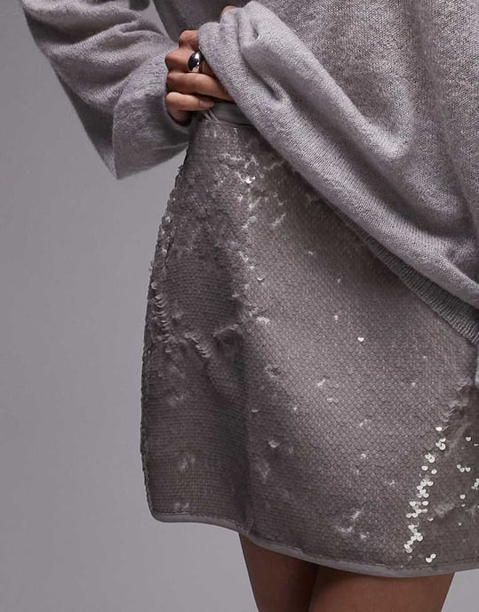 Topshop paljett mikro mini i silvergrå - Image 3