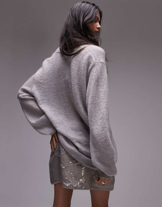 Topshop paljett mikro mini i silvergrå - Image 4