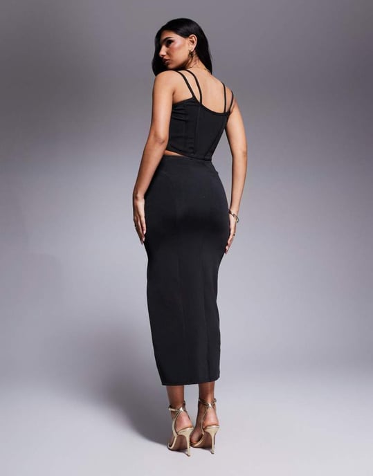 ASOS DESIGN co-ord bandage midi kjol med sömmar i svart - Image 2