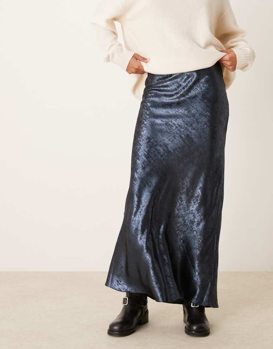 Miss Selfridge maxikjol i blå metallic - Image 2