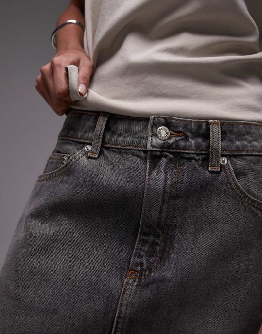 Topshop denimkjol i vintagegrått med pelmetdesign - Image 2