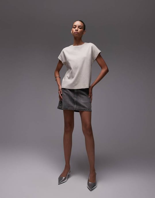 Topshop denimkjol i vintagegrått med pelmetdesign - Image 3