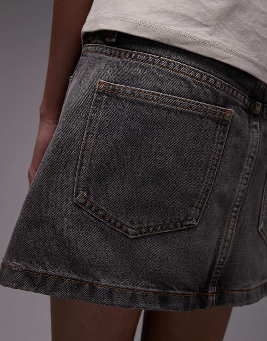 Topshop denimkjol i vintagegrått med pelmetdesign - Image 4