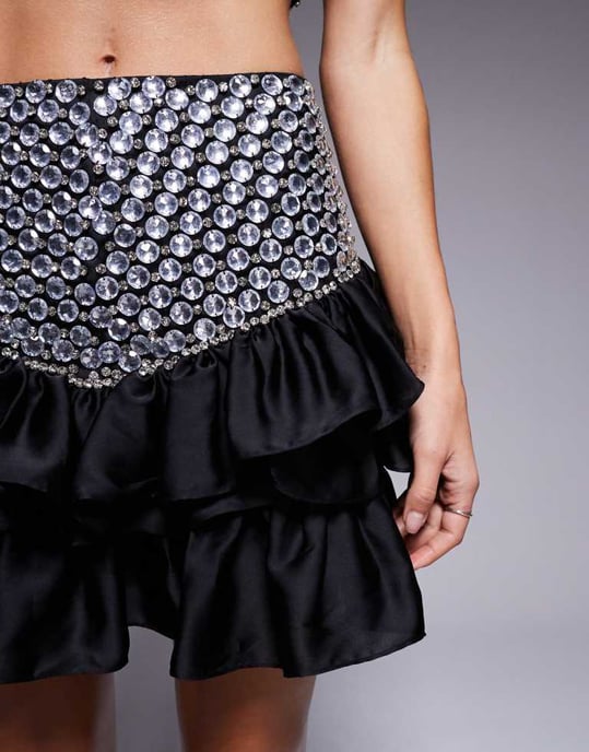 ASOS LUXE samordnad dekorerad sten mini kjol i svart - Image 2