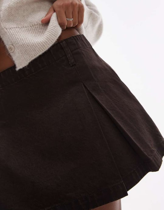 Topshop denim mini kjol med boxveck i brun - Image 4