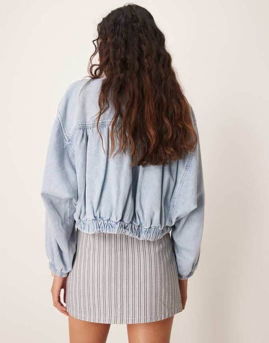 ASOS DESIGN denim mikro mini kjol i kolgrått randigt mönster - Image 3