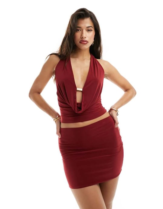 ASOS DESIGN låg midja ultra mini kjol i burgundy co-ord - Image 4