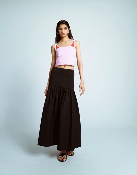 Topshop poplin full skirt with curved dropped waistband in black - Image 3